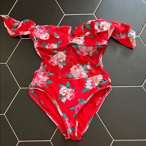 Betsey Johnson mesh bodice Off-Shoulder Swimsuit size small